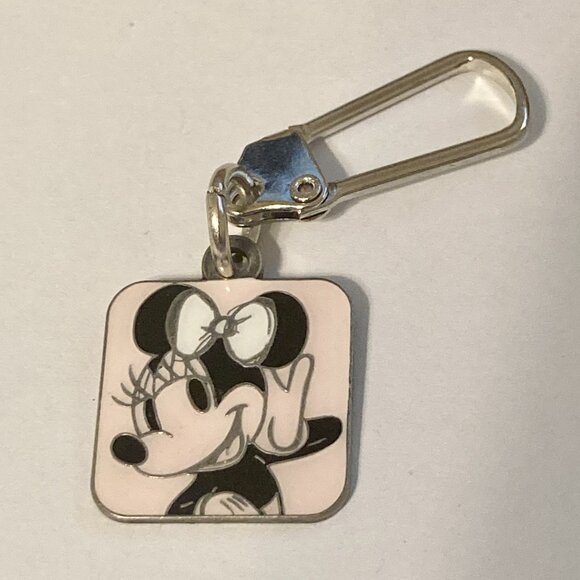 Vintage Disney Minnie Mouse Zipper Pull Purse Charm Signed Charm Pink Bow Enamel - Picture 3 of 8